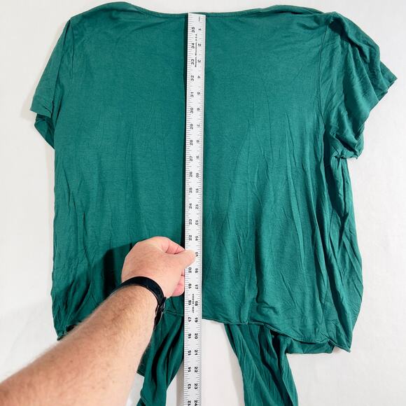 J. Crew Cap Sleeve Pullover Blouse Style H4622 Teal Green Tie in Front Viscose - Picture 6 of 10